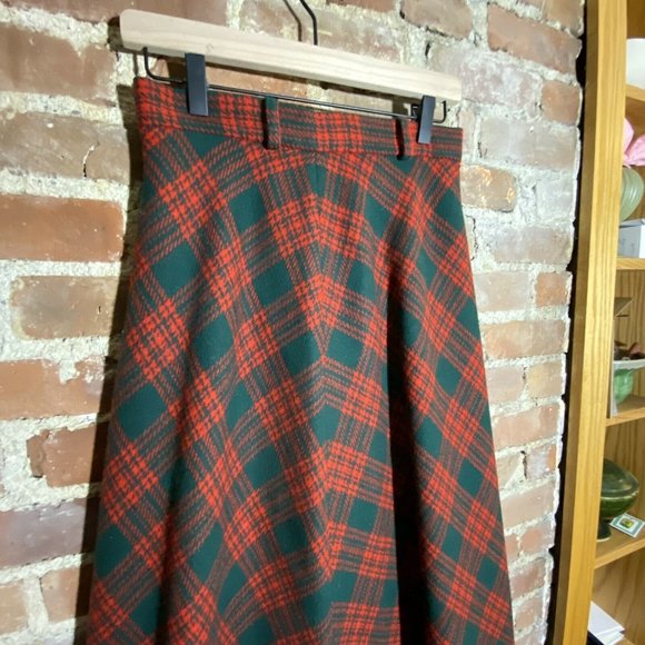Vintage Century of Boston 100% Wool Red & Green Plaid Maxi Skirt Small - Picture 10 of 12